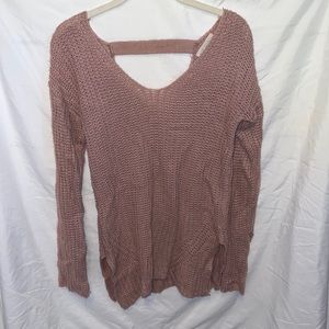 Nude pink sweater with low cut chest and slight open back